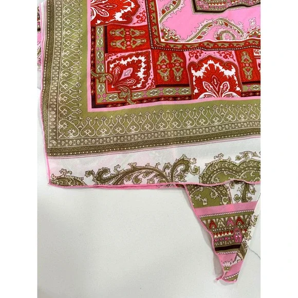Scarf Print Handkerchief Hem Skirt Vintage M Judy Knapp California Pink Paisley - Picture 2 of 6
